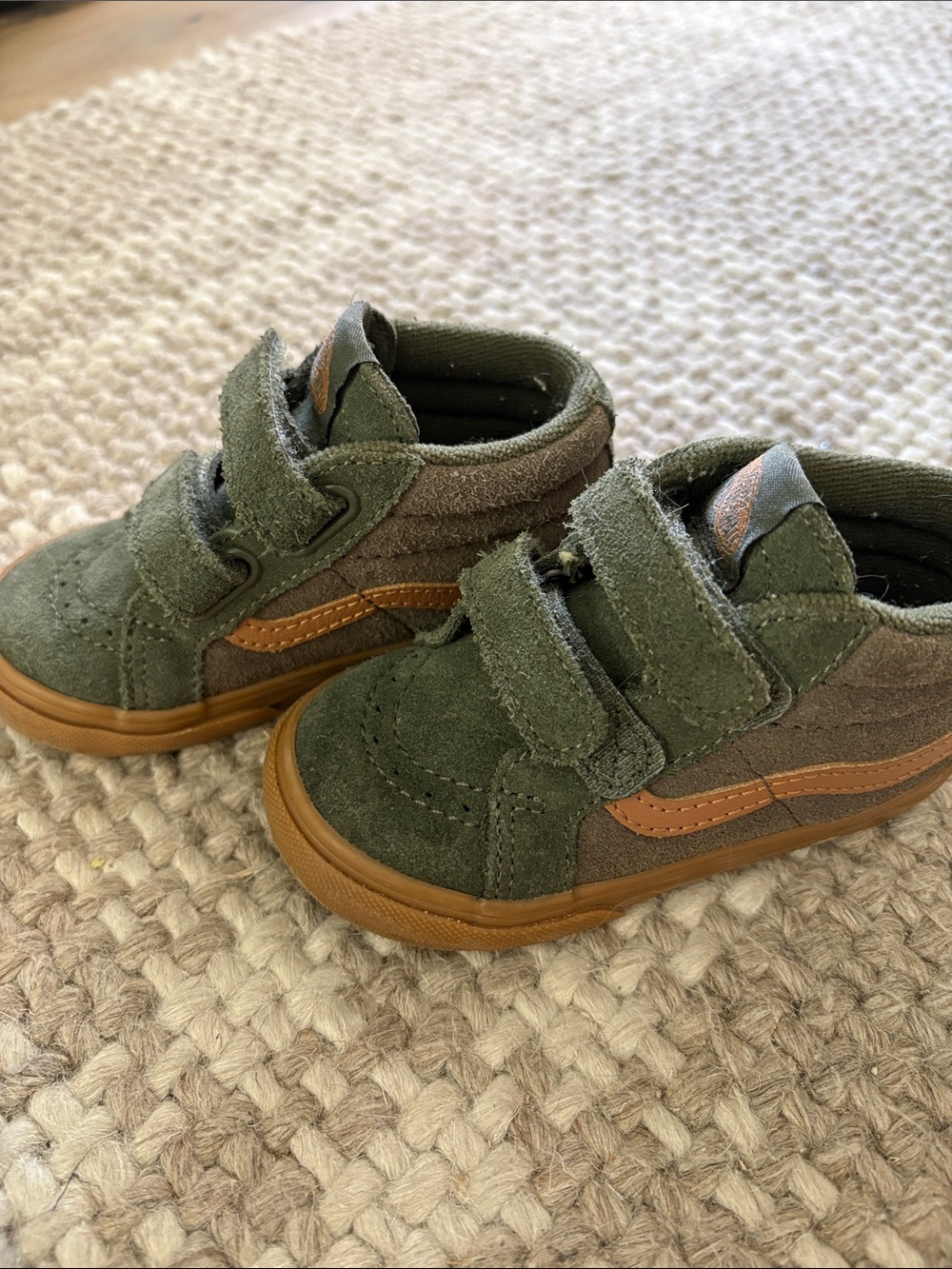 Vans Kids Olive Green Suede Sneakers with Brown Stripe